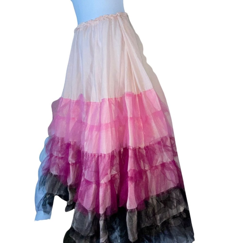 Handmade Cream Pink Tiered Midi Tuille Costume Skirt Women's M - Picture 5 of 10